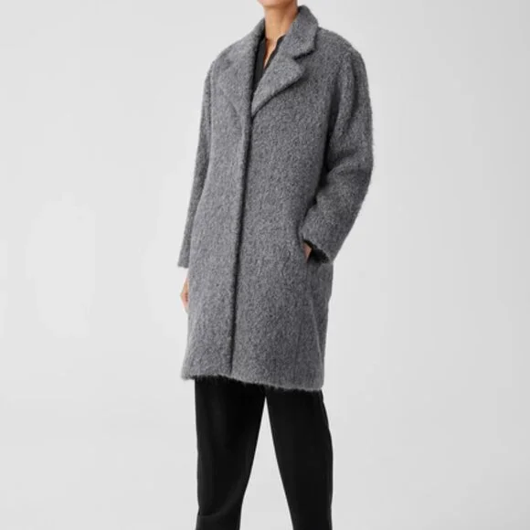 NWT Eileen Fisher Ash Alpaca Boucle Notch Collar Coat